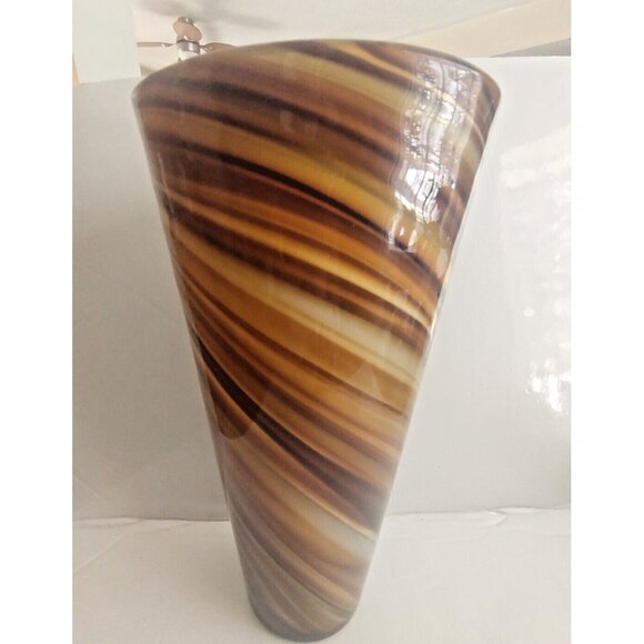 Large Murano Style Hand Blown Glass Vase Chocolate Swirl 12.5" - Picture 4 of 11